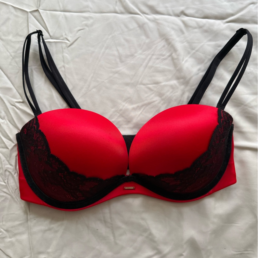 Victoria's Secret Bold Red and Black Lace Bra